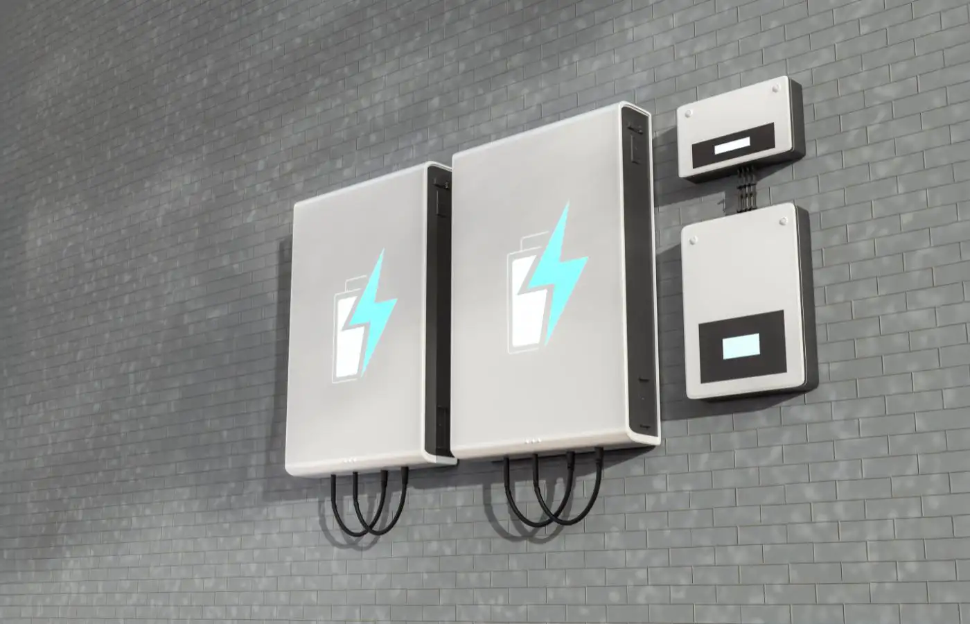 Système de stockage d'énergie avec batteries murales modernes, symbolisant les solutions technologiques pour optimiser l'utilisation des énergies renouvelables dans les communautés énergétiques.